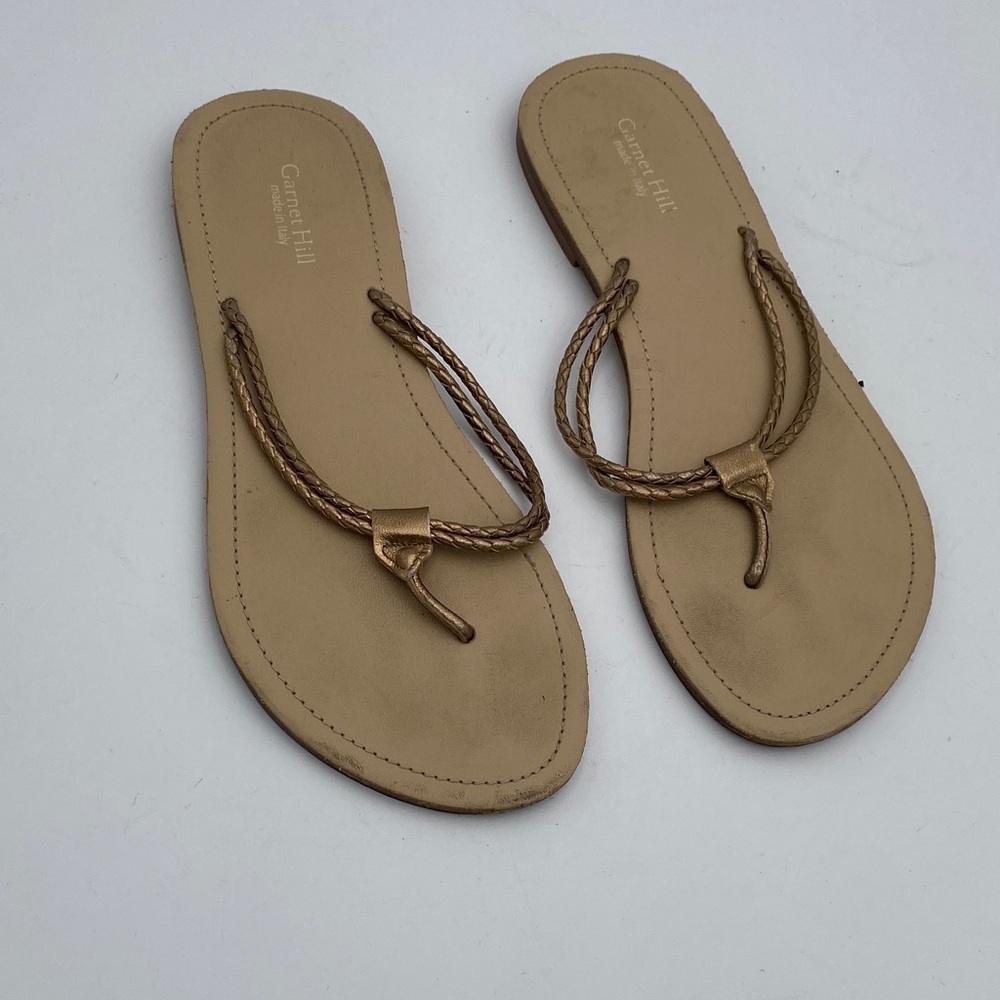 Garnet Hill Tan Braided Sandals flip flops women 7 Casual beach vacation leather